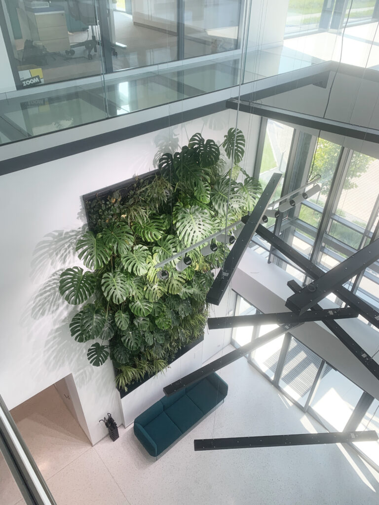 Pionowy ogród w holu przestrzeni firmowej
