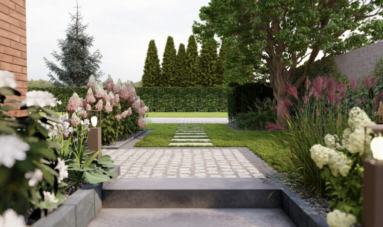 Kamienne ciągu komunikacyjne w ogródku w Rudzie Śląskiej