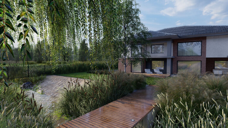 Zrealizowany projekt ogrodu z pomostem w Dąbrowie Górniczej